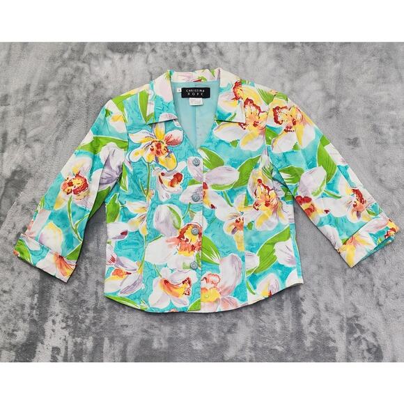Vintage Christina Hope Tropical Beaded Floral Crop Sleeve Blazer Jacket Size SP - Picture 1 of 11